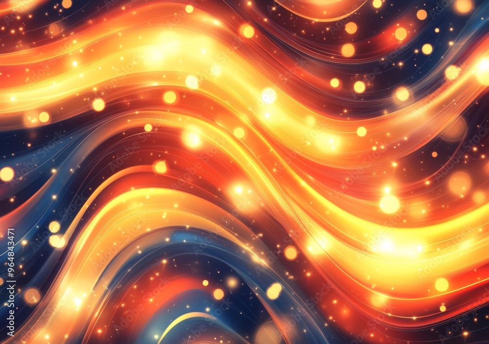 Poster illustrated wave with a magic light effect creating an abstract background in line art
