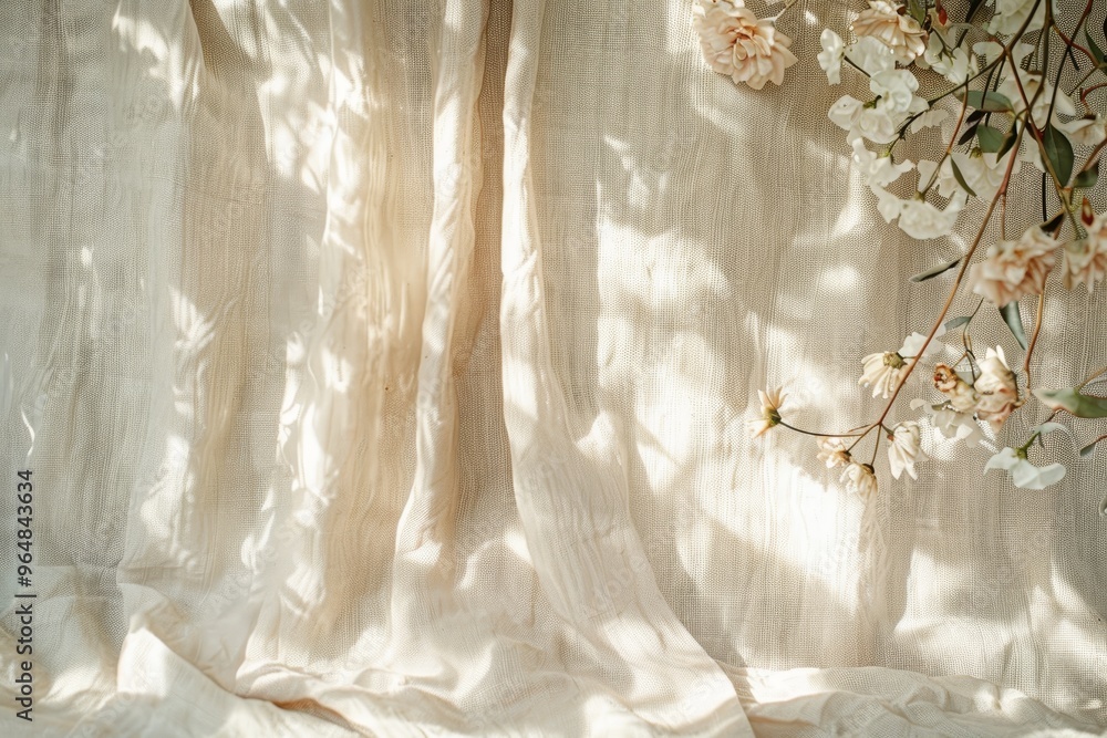 Poster gentle sunlight filters through sheer fabric, illuminating soft textures while casting intricate sha