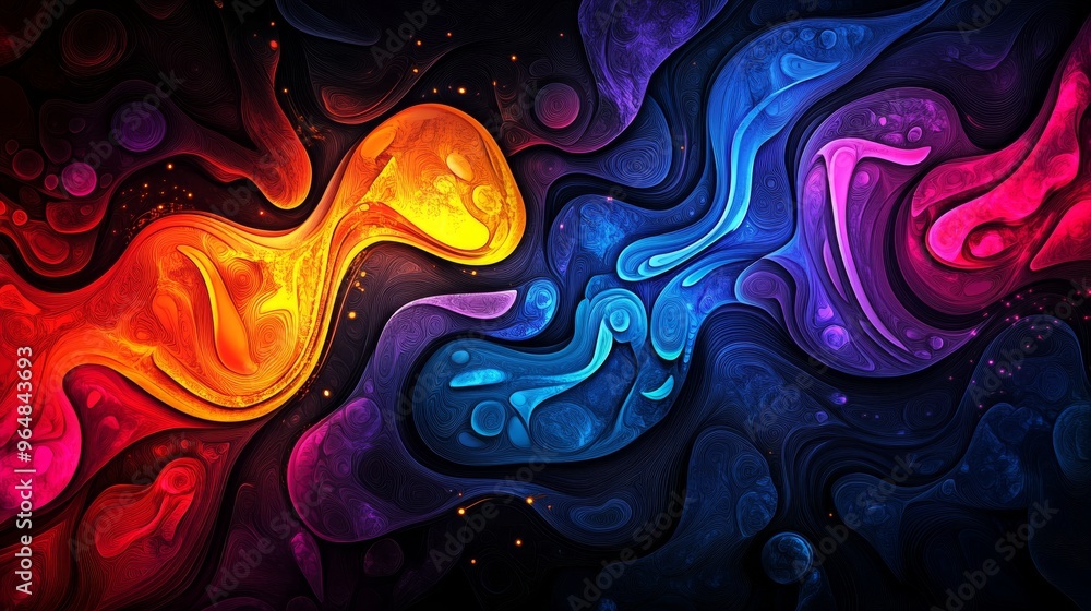 Poster a vibrantly colored line art illustration with an abstract pattern background