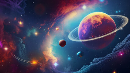 fantastic multicolored outer space with stars, constellations, galaxies, planets and nebulae