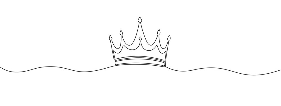 Royal Crown drawing with one continuous line. Vector editable illustration
