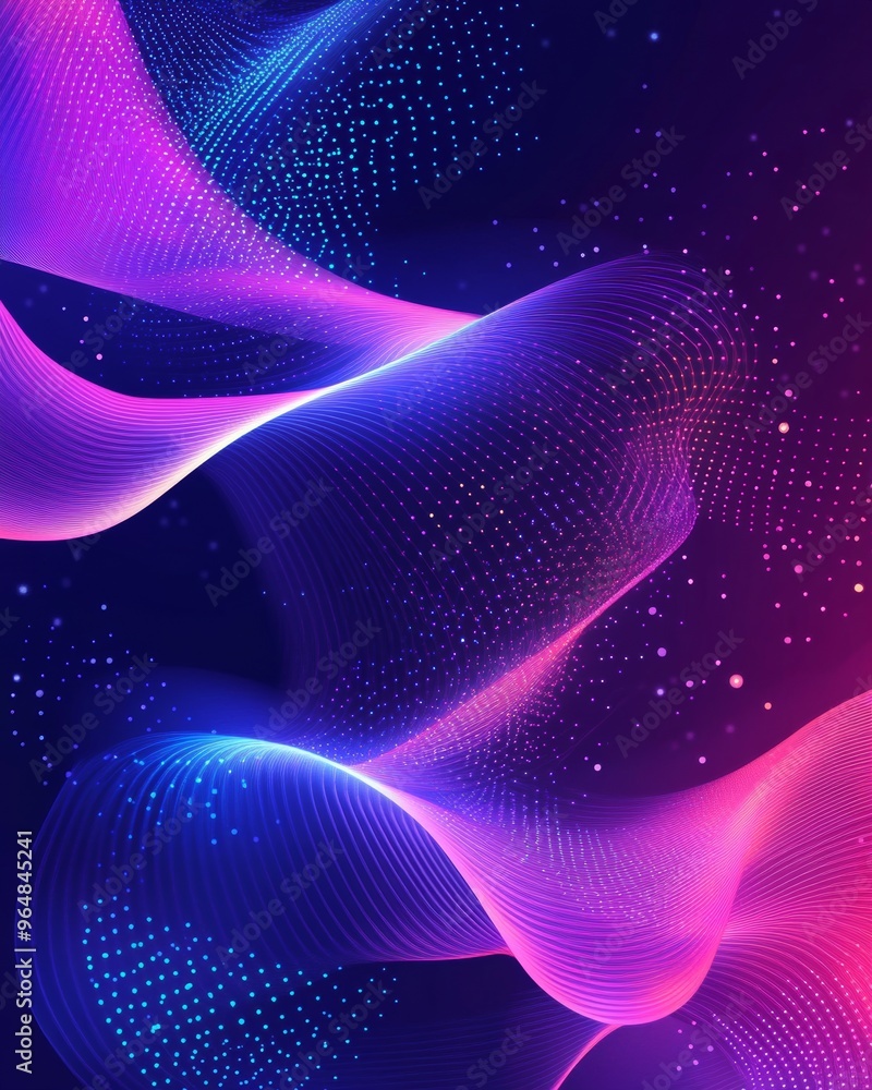 Poster this dynamic graphic design features curved neon lines in pink and blue shades with colorful geometr