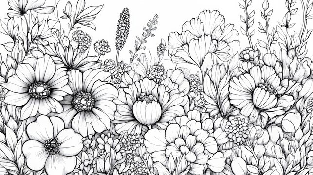 This art piece features black and white abstract leaves and flowers along with hand drawn zentangles that can be used for coloring books, cards and invitations.