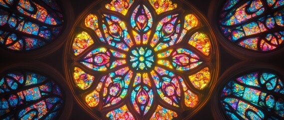 Fototapeta premium Line art mosaic kaleidoscope pattern with vibrant colors