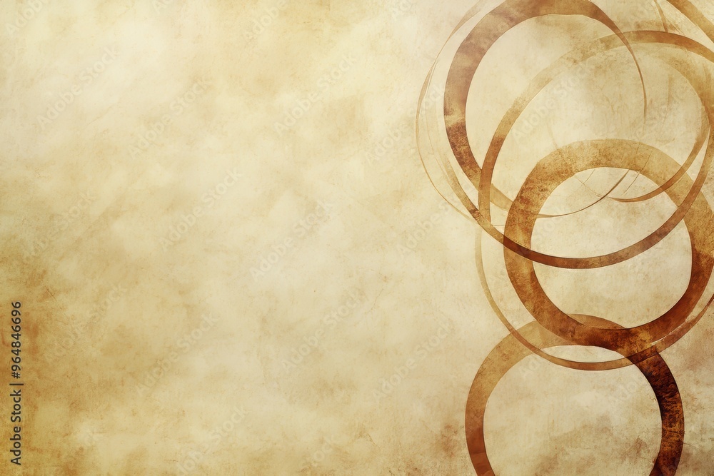 Poster With particle effects, an abstract line art illustration features brown bokeh circles creating a captivating background