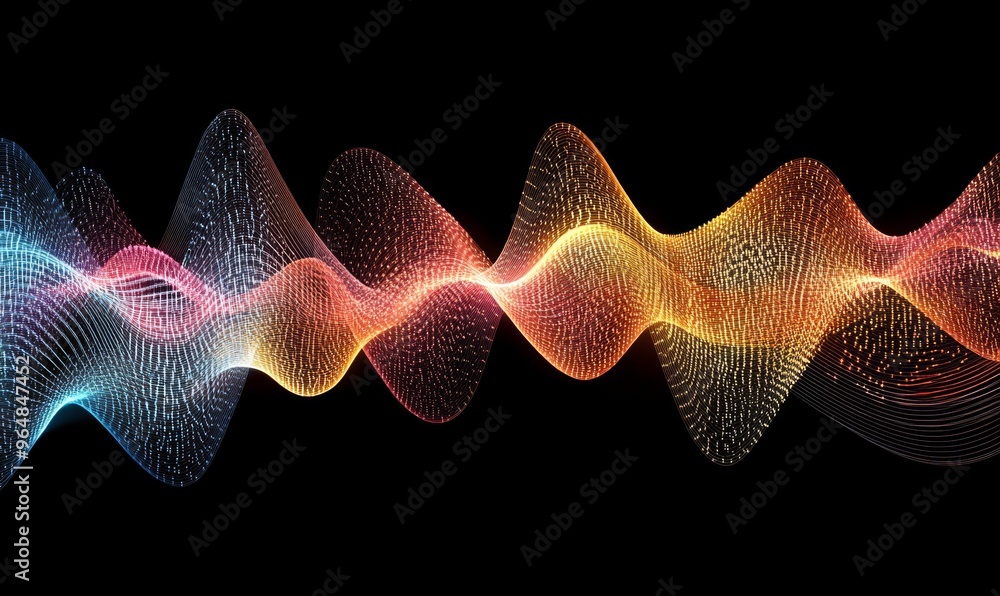 Poster this abstract design element features smooth multicolored lines against a black backdrop