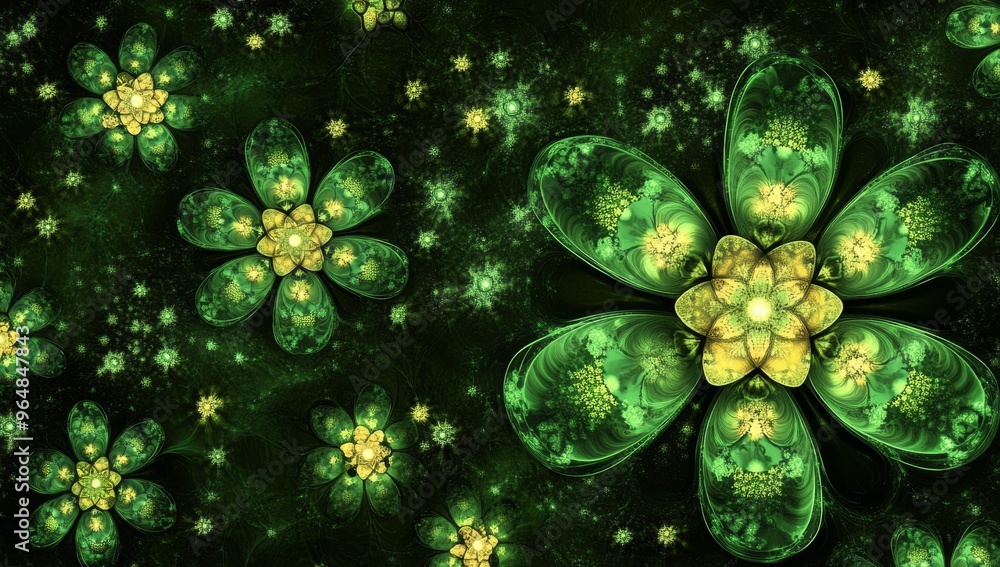 Poster an elegant fractal background in a line art style in green