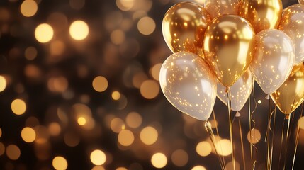 Balloons with gold blurred light. Balloons background