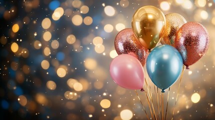 Balloons with gold blurred light. Balloons background