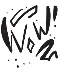 WOW hand drawn word set. Expression doodle text, scribble lettering, wow sketched print