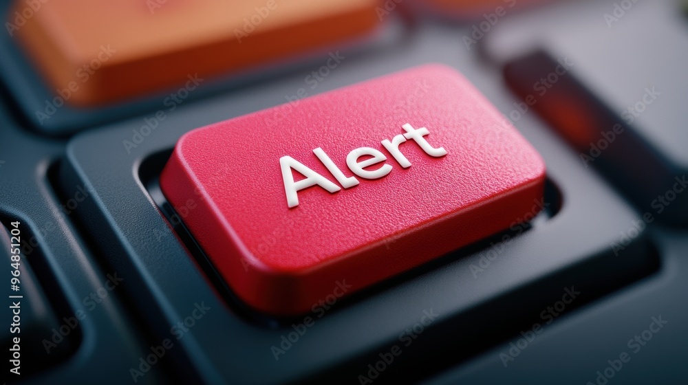 Poster a close up of a red button on the keyboard that says alert, ai