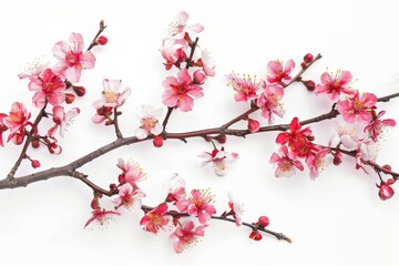 Obraz premium A branch adorned with clusters of pink cherry blossoms exhibits nature's beauty in full bloom, captured during the vibrant spring season, radiating freshness and color.