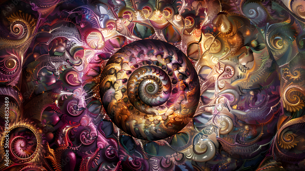 Poster psychedelic mandala artwork spiraling into complex integrated circuits and sacred geometry blending 