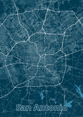 San Antonio, Texas, USA artistic blueprint map poster