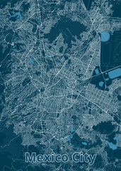 Mexico City, Mexico artistic blueprint map poster