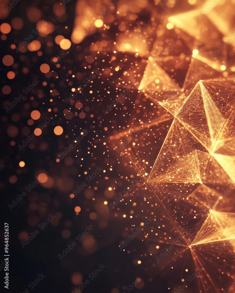 Poster digital fractal art with blurred golden rays and sparkles generating a remarkable light effect