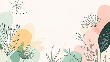 A line art illustration focused on organic forms and background elements featuring a nature theme