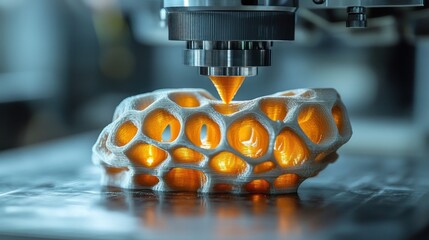 3D Printing in Action: A Close-Up View of a 3D Printer Creating a Detailed Object