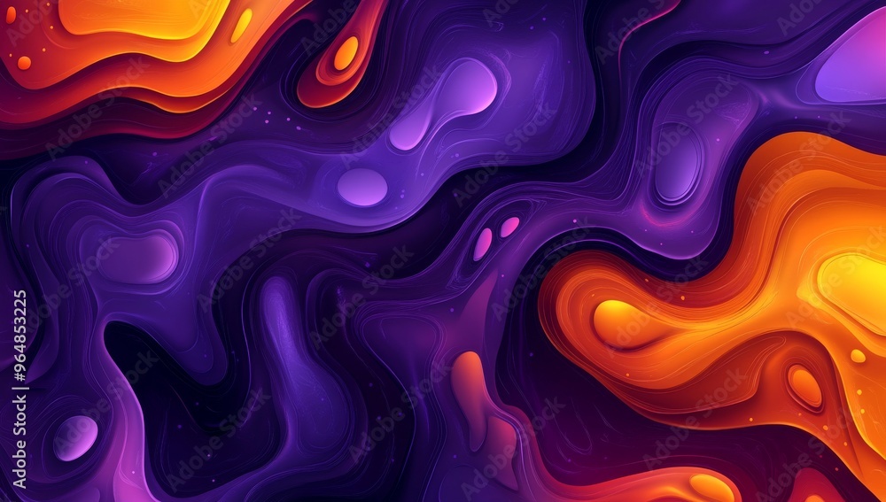Poster featuring a purple abstract background with fiery elements in line art
