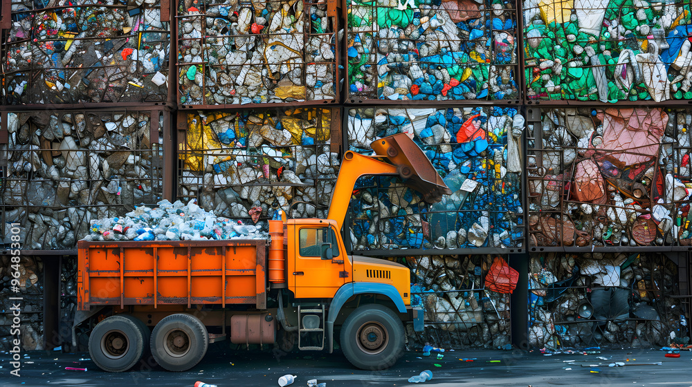 Poster recycling center. organized process of turning waste into valuable resources with the help of a colo