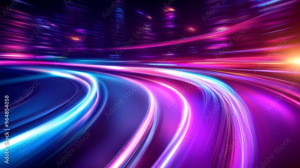 Poster An abstract motion effect created by colorful light trails captured in a long exposure