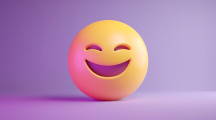 Fototapeta premium Relieved eyes and mouth emoji expression on purple background