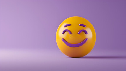 Fototapeta premium Relieved eyes and mouth emoji expression on purple background
