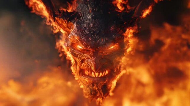 Scary burning demon in hell
