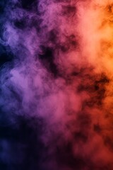 Illustration of orange and purple smoke against a dark backdrop displaying a visually striking effect of ink swirls