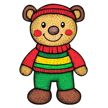 recommend clip art: Funny bear in a hat, sweater and pants clipart
