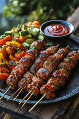 Fresh kebab and vegetables. Summer barbecue party