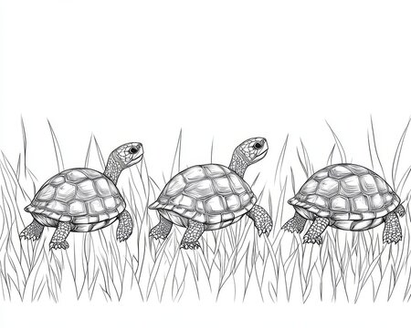 three turtles walking in grass clip art preview
