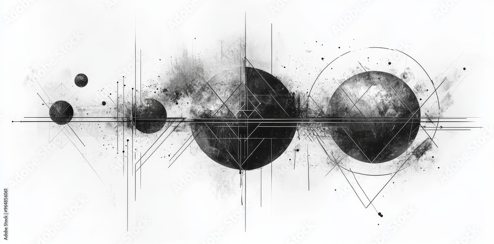 Aufkleber a line art illustration with intricate geometric shapes and a complex structure composed of simple g