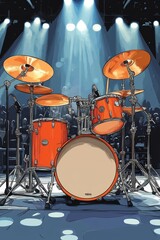 Fototapeta premium Illustration depicting drums and cymbals being displayed on a stage