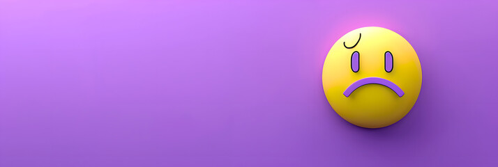 Obraz premium Sad eyes and mouth emoji expression on purple background