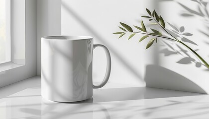 Professional white coffee mug mockup with a pristine finish and clean lines. Ideal for personalized