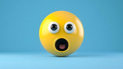 Shocked eyes and mouth emoji expression on blue background