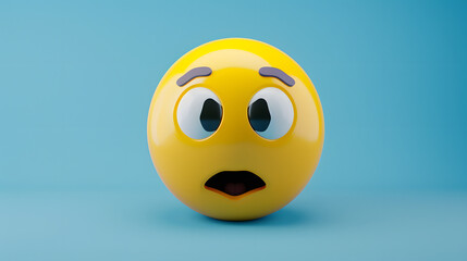 Shocked eyes and mouth emoji expression on blue background