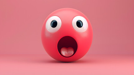 Fototapeta premium Shocked eyes and mouth emoji expression on pink background