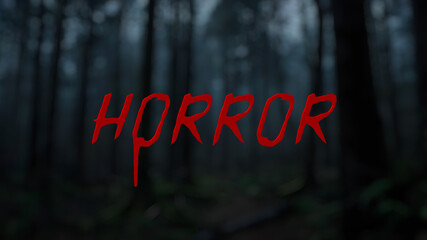 Haunted Forest setting with a Focus on Horror Text with Dripping Blood	
