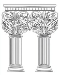 Obraz premium This illustration shows a detailed facade of a historic bank building in a plaza setting.