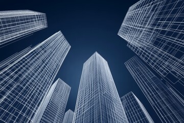 Fototapeta premium The skyscrapers of Manhattan are rendered in abstract line art on a dark background