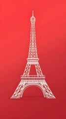 Elegant Eiffel Tower vector on clean, vibrant red background design