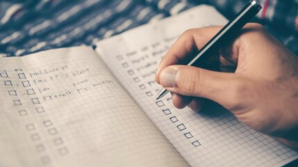 Hand Checking Off To-Do List in Notebook