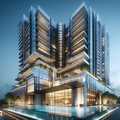 Fototapeta premium modern skyscraper office building at night