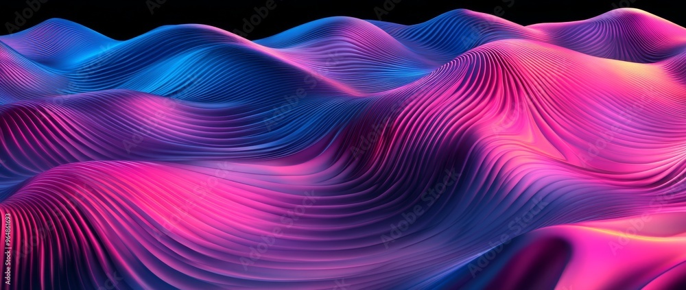 Poster with an abstract geometric background and curved neon lines complemented by a blue and pink gradient