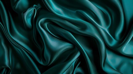 Obraz premium Dark teal green silk satin. Shiny smooth fabric. Soft folds. Luxury background with space for design. web banner -
