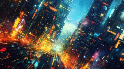Illustration depicting a vibrant city nightlife setting with motion speed effects