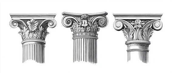 Illustration of the Doric architectural order, featuring the pedestal capital base and bridle engraved in vintage style