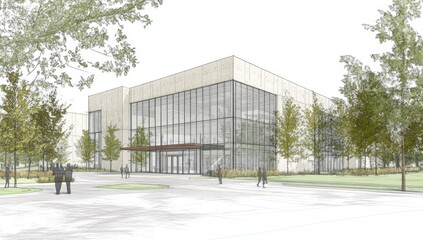 Obraz premium A line art illustration of a museum's main entrance viewed from the street during the spring months